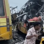Tamil Nadu – Two buses collide head-on, killing 11: Two children among the dead, bodies trapped between seats; more than 20 injured